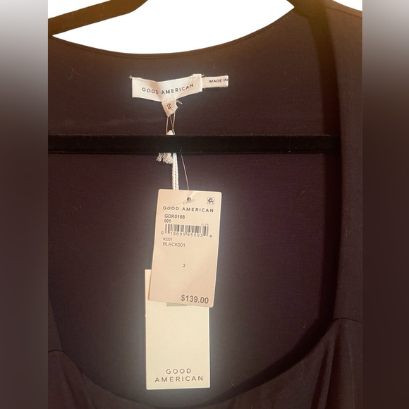 Good American Womens Maxi Dress Size 2 Ruched Square Neck Long Sleeve Black NWT - Picture 5 of 9